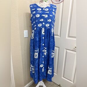 Indo ink Blue and White Midi Dress